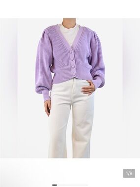 REMAIN Magla knit cardigan Pastel Lilac cotton knit puff sleeve size 6